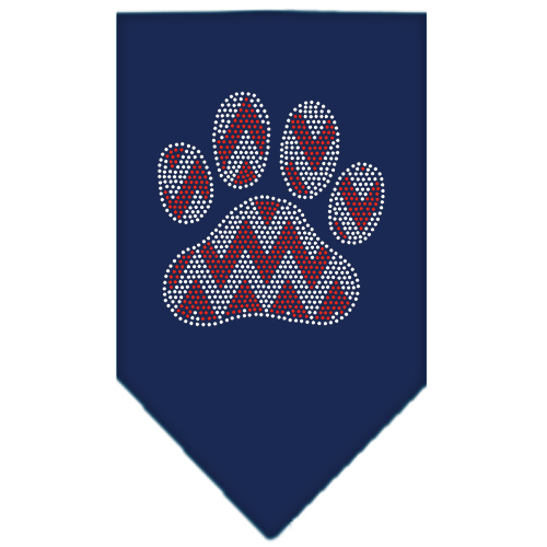 Candy Cane Chevron Paw Rhinestone Bandana Navy Blue Small